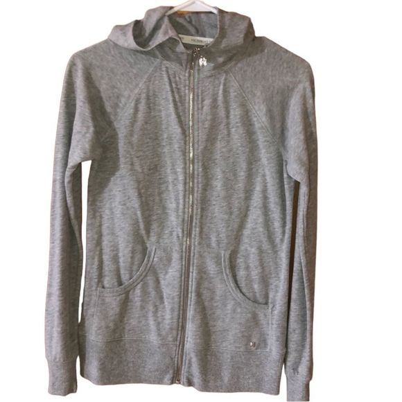 •VICTORIA’S SECRET•GRAY SUPER MODEL ESSENTIAL SEQUIN HEART Y2K HOODIE JACKET XS - Picture 1 of 6